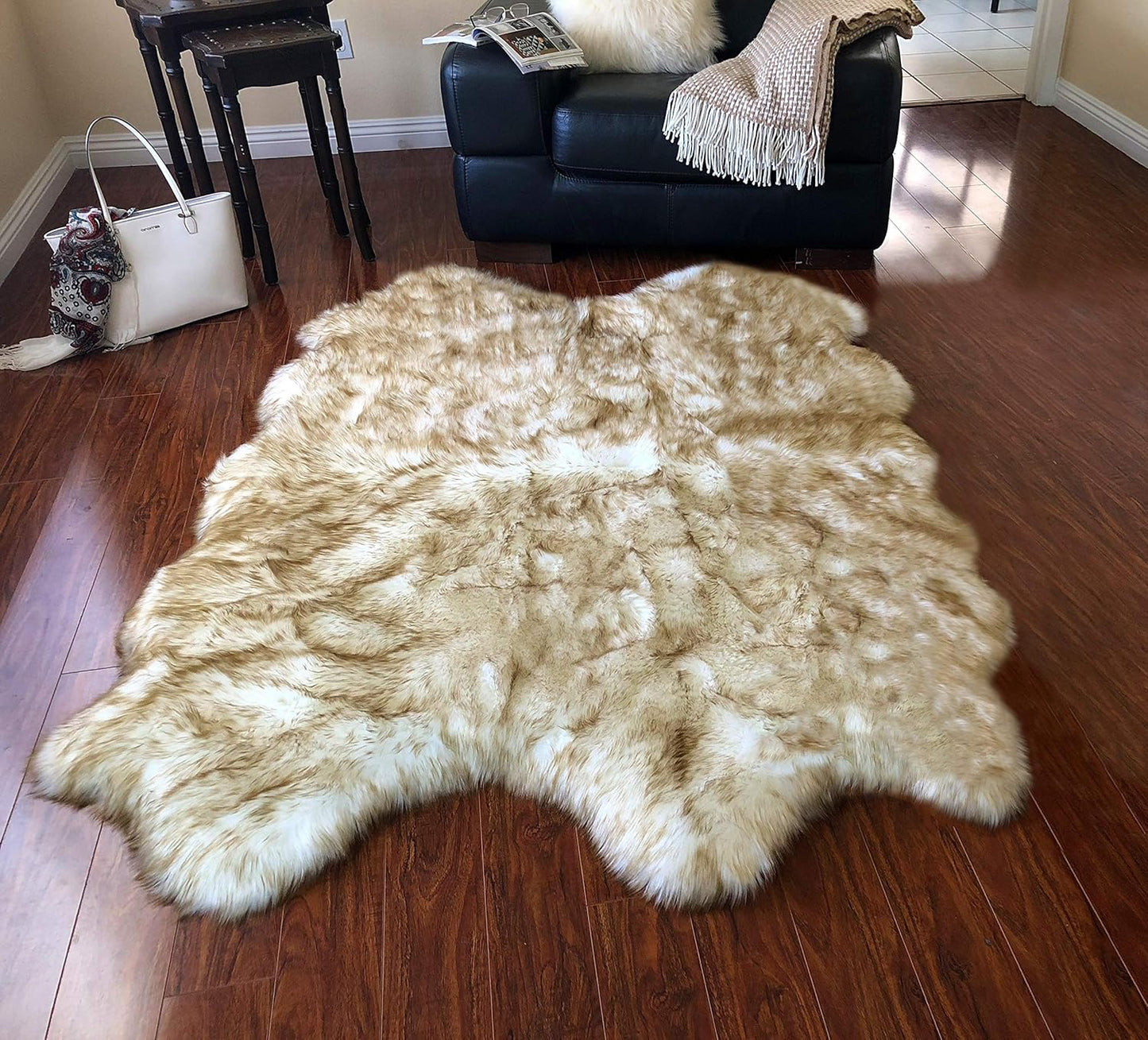 LAMBZY Faux Sheepskin Hypoallergenic Free Shape Silky Shag Rug, Luxury Shaggy Silky Plush Carpet