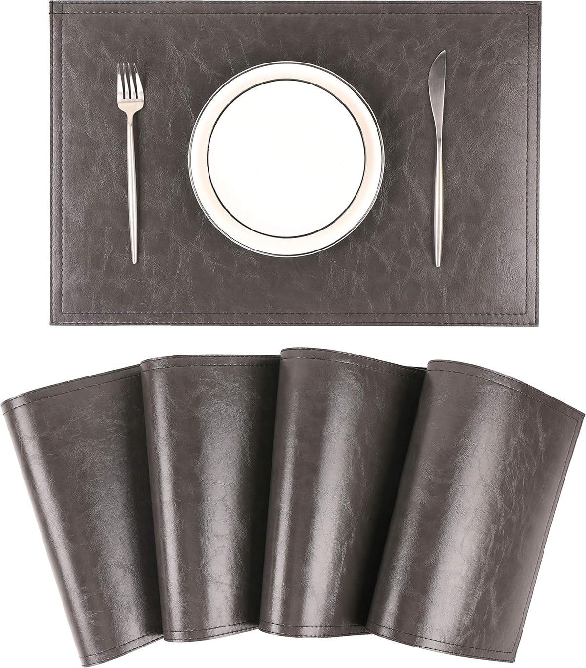 Waterproof PU Placemats, Faux Leather Dinging Table Mat, Set of 4, Easy to Wipe Off Scrub Vinyl