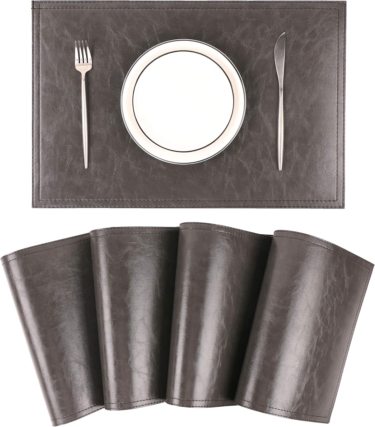 Waterproof PU Placemats, Faux Leather Dinging Table Mat, Set of 4, Easy to Wipe Off Scrub Vinyl