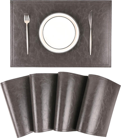 Waterproof PU Placemats, Faux Leather Dinging Table Mat, Set of 4, Easy to Wipe Off Scrub Vinyl