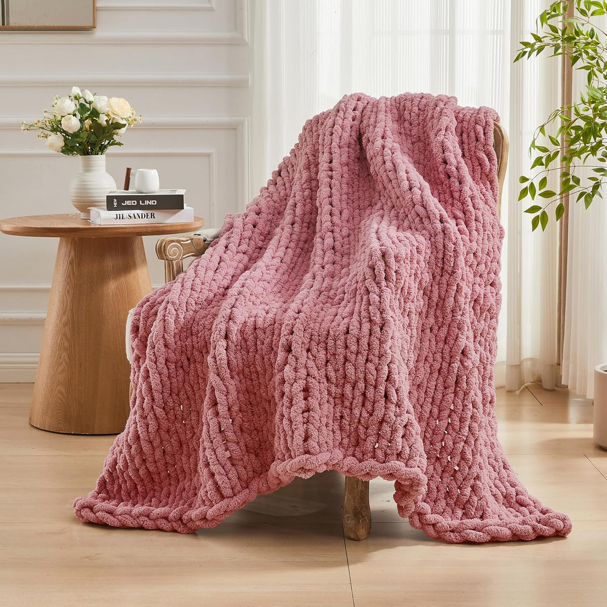 Carriediosa Chunky Knit Throw Blanket 60" X 80" Twin, 100% Hand Made Large Chenille Loop Yarn Soft