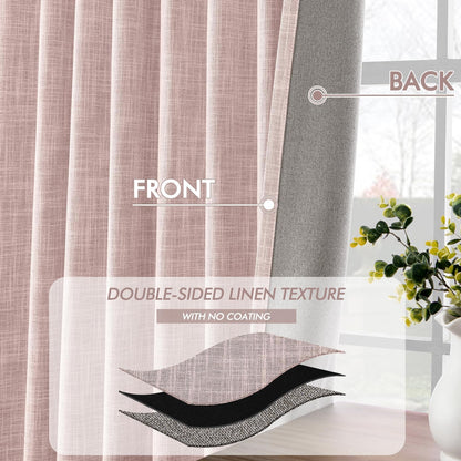MIULEE Baby Pink 100% Blackout Linen Curtains 84 Inch 2 Panels Set Double Sided No Coating Pleated