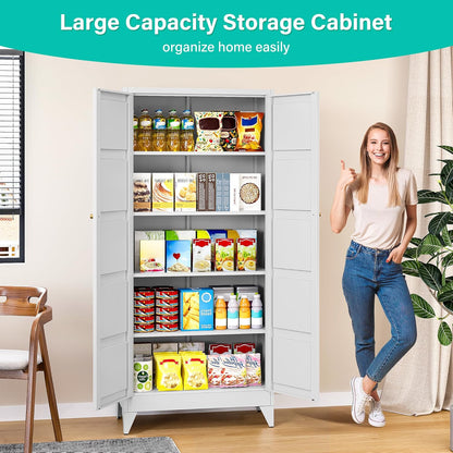 Wide & Deep Metal Storage Cabinet with 2 Doors and 5 Shelves,72 inch Tall Pantry Storage