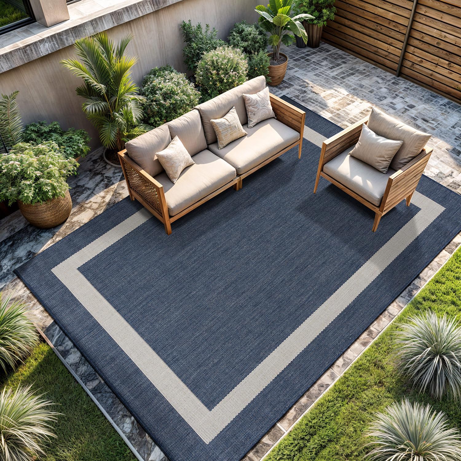 CAMILSON Outdoor Rug 9x12, Large Modern Outside Rugs for Patios Porches Waterproof Durable Washable