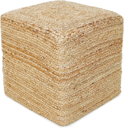 REDEARTH · Cube Pouf Foot Stool Ottoman - Jute Braided Pouffe Poof Accent Sitting - Set of 2