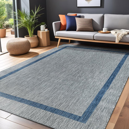 Bordered Outdoor Rug 9x12 Washable Outside Carpet for Indoor Patio Porch Waterproof Easy Cleaning
