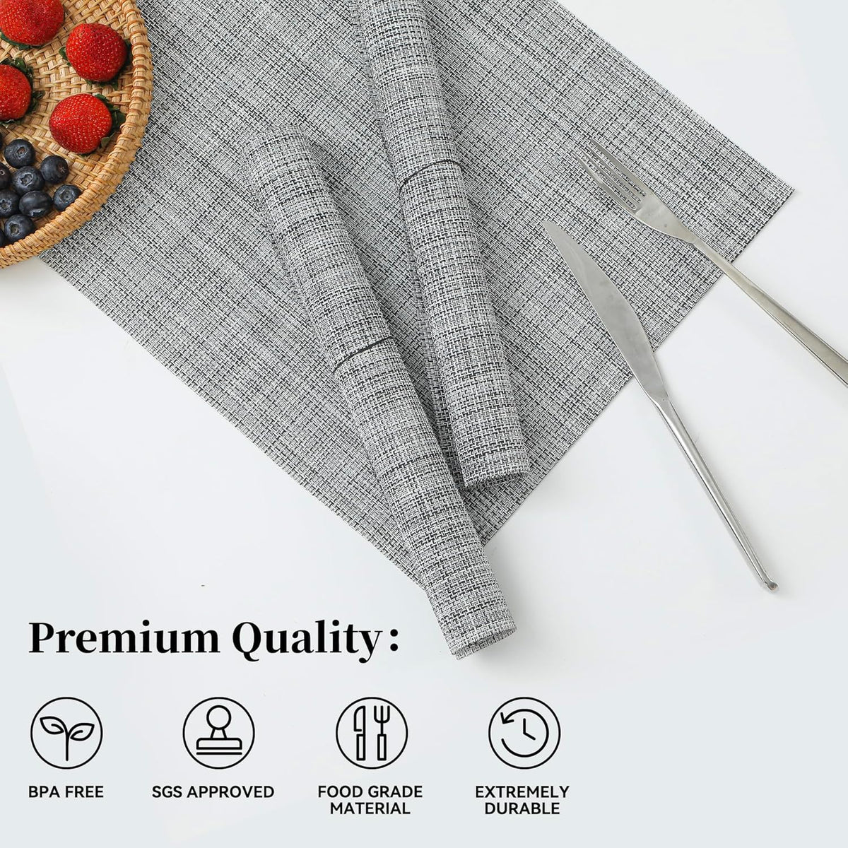 Leetaltree Linen Grey Placemats Set of 12 - Heat Resistant Non-Slip Place mats for Dining Table