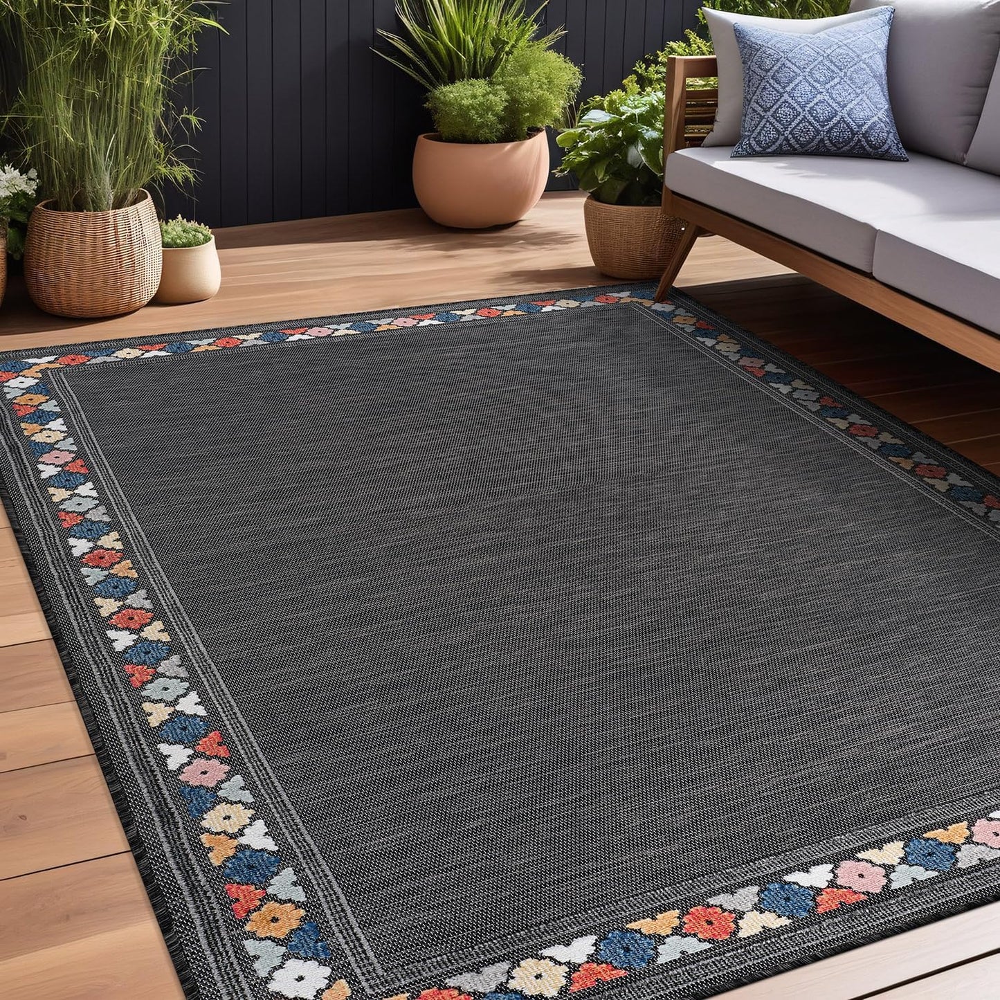Beverly Rug Outdoor Rug 8x10 Modern Bordered Area Rugs for Indoor and Outdoor Patio Easy to Clean