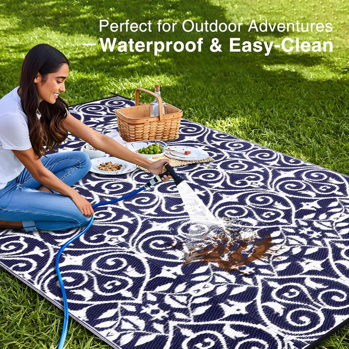 OLANLY Outdoor Rug Waterproof 6x9 ft Clearance, Reversible Outdoor Plastic Straw Rug with Floral