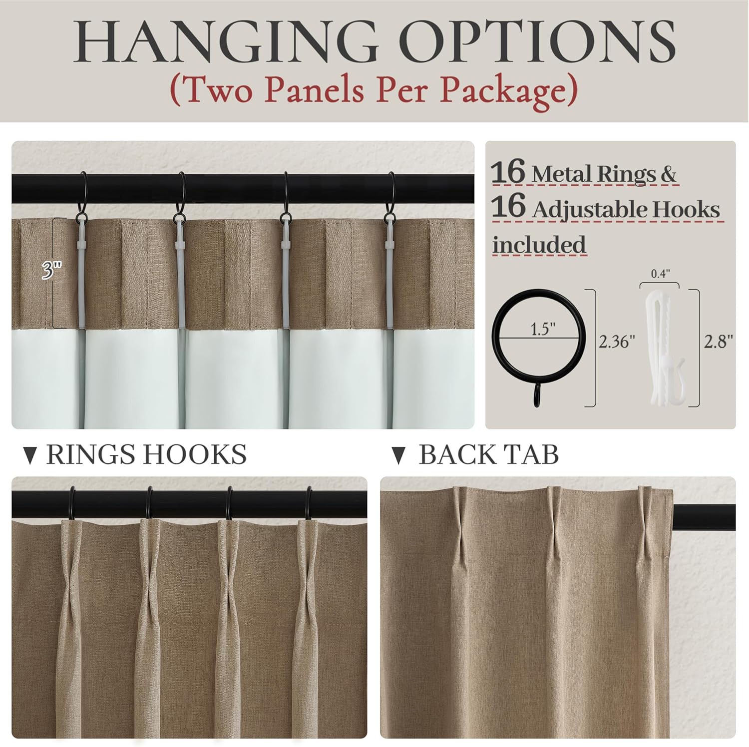 RustBrown Linen Pinch Pleated Blackout Curtains & Drapes 96 Inch Long Bedroom/Livingroom Farmhouse