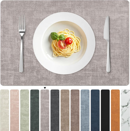 FROMHEART Faux Leather Placemats Set of 12–Waterproof,Heat/Oil Stain-Resistant PU Table
