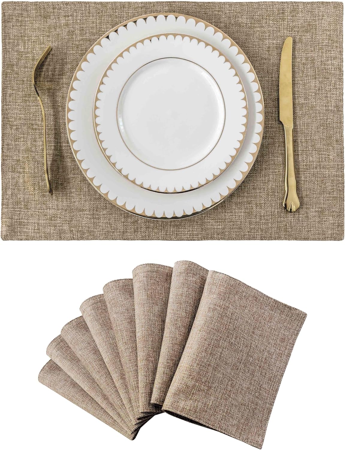 Home Brilliant Linen Placemats Set of 8 Heat Resistant Dining Table Cloth Place Mats Kitchen Table