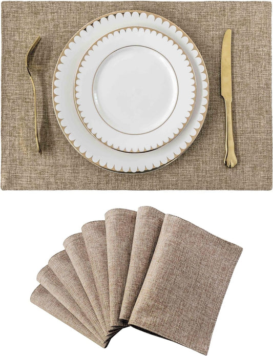 Home Brilliant Linen Placemats Set of 8 Heat Resistant Dining Table Cloth Place Mats Kitchen Table