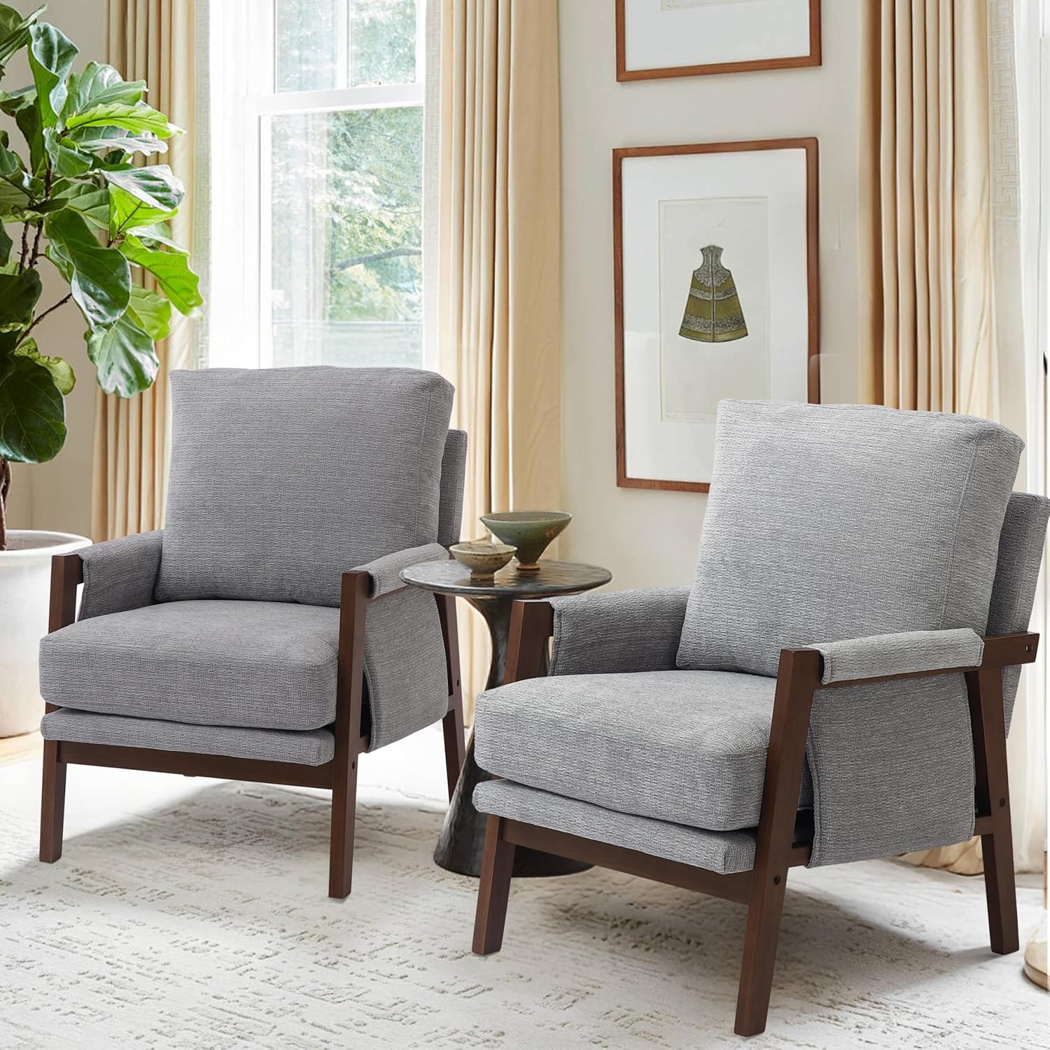 Modern Accent Chairs Set of 2 for Living Room Mid Century Arm Chairs Upholstered Bedroom Chairs