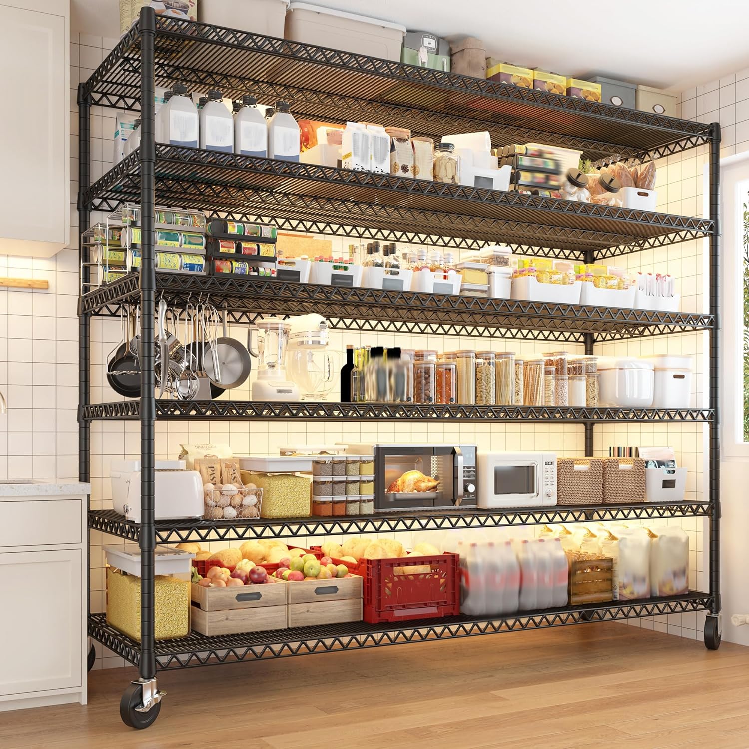 REIBII 60''W X 82.6" H Steel Heavy Duty Wire Shelving Unit with Wheels, 6-Tier Adjustable Storage