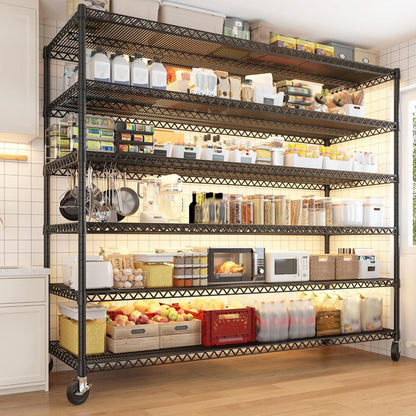 REIBII 60''W X 82.6" H Steel Heavy Duty Wire Shelving Unit with Wheels, 6-Tier Adjustable Storage