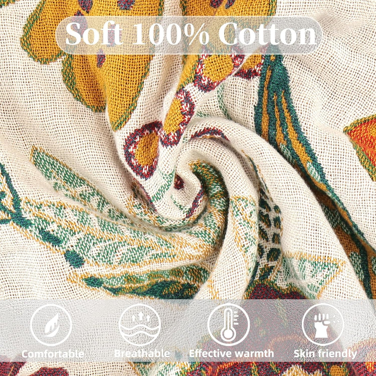 Boho Throw Blanket for Bed - 100% Pure Cotton Ultra Soft Rustic Quilt - Farmhouse Decor Bed