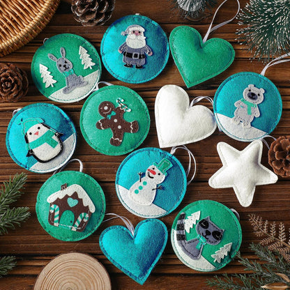 12 Pcs Christmas Felt Ornaments for Tree Santa Claus Snowman Gingerbread 3D White Mint Turquoise