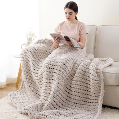 Battilo Chunky Knit Throw Blanket, Soft and Thick Chenille Throw Blanket, 50"x60" Handmade Cable