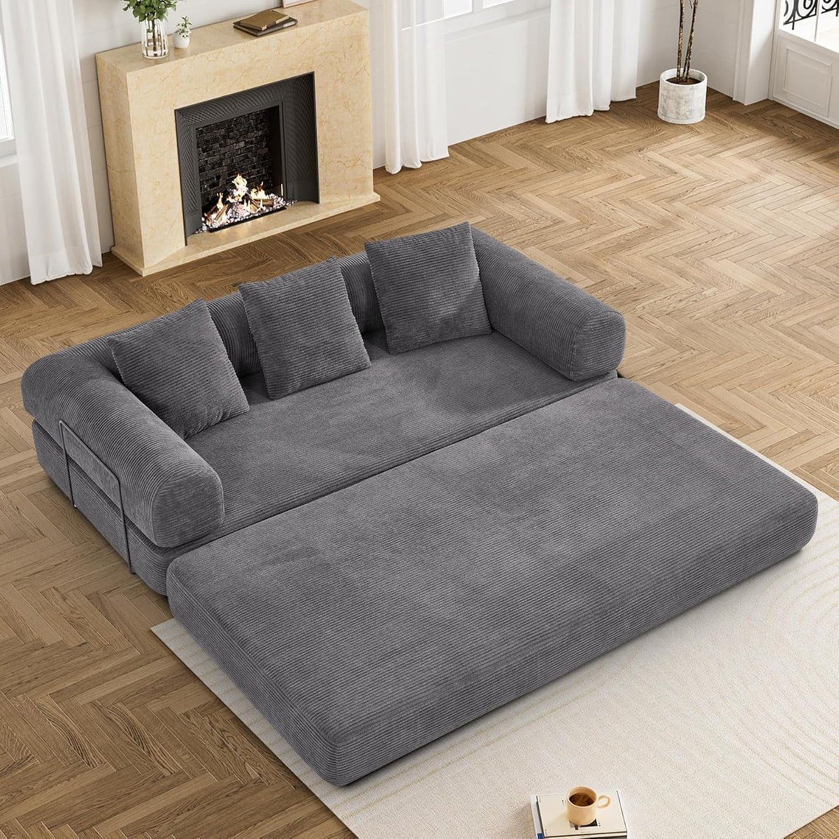 Convertible Sleeper Sofa Bed with Pillow, 4-in-1 Corduroy Folding Mattress Couch with Fixed-Shape