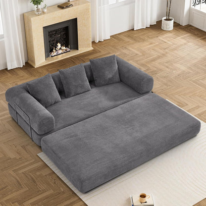 Convertible Sleeper Sofa Bed with Pillow, 4-in-1 Corduroy Folding Mattress Couch with Fixed-Shape