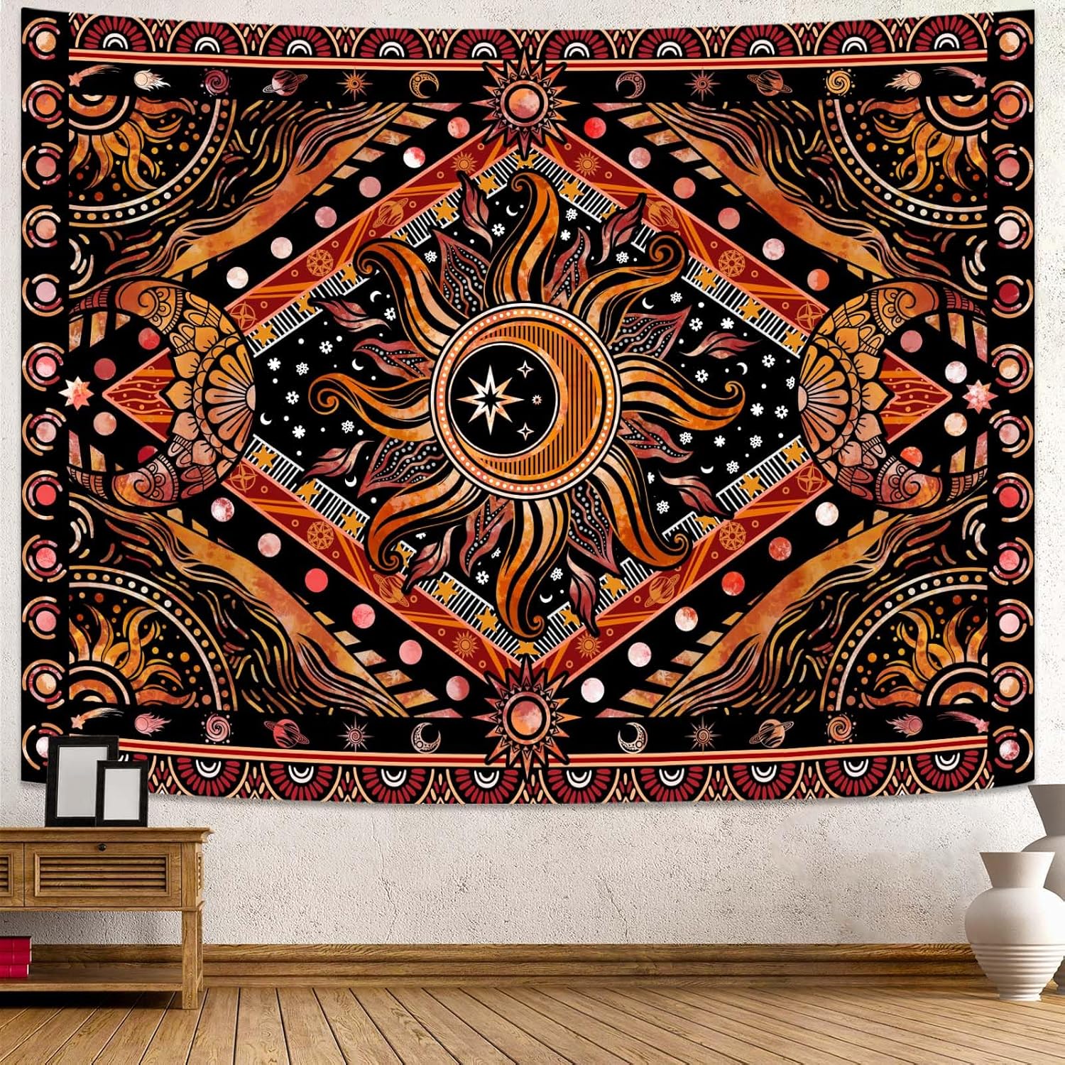 Lunerfex Hippie Sun and Moon Tapestry Bohemian Celestial Tapestry Aesthetic Tapestries for Bedroom