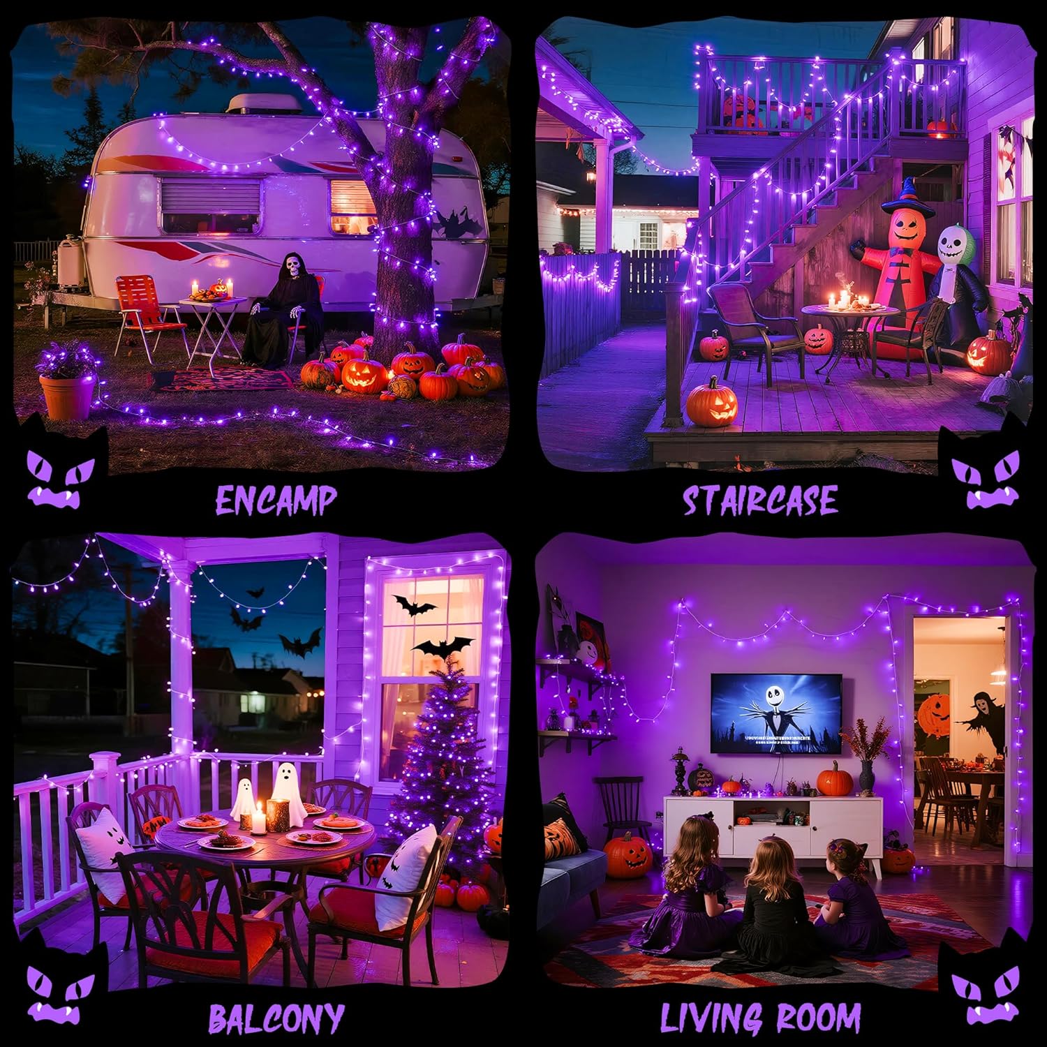 JMEXSUSS Purple Lights for Halloween Decorations, Purple Battery Operated Lights with Remote Indoor