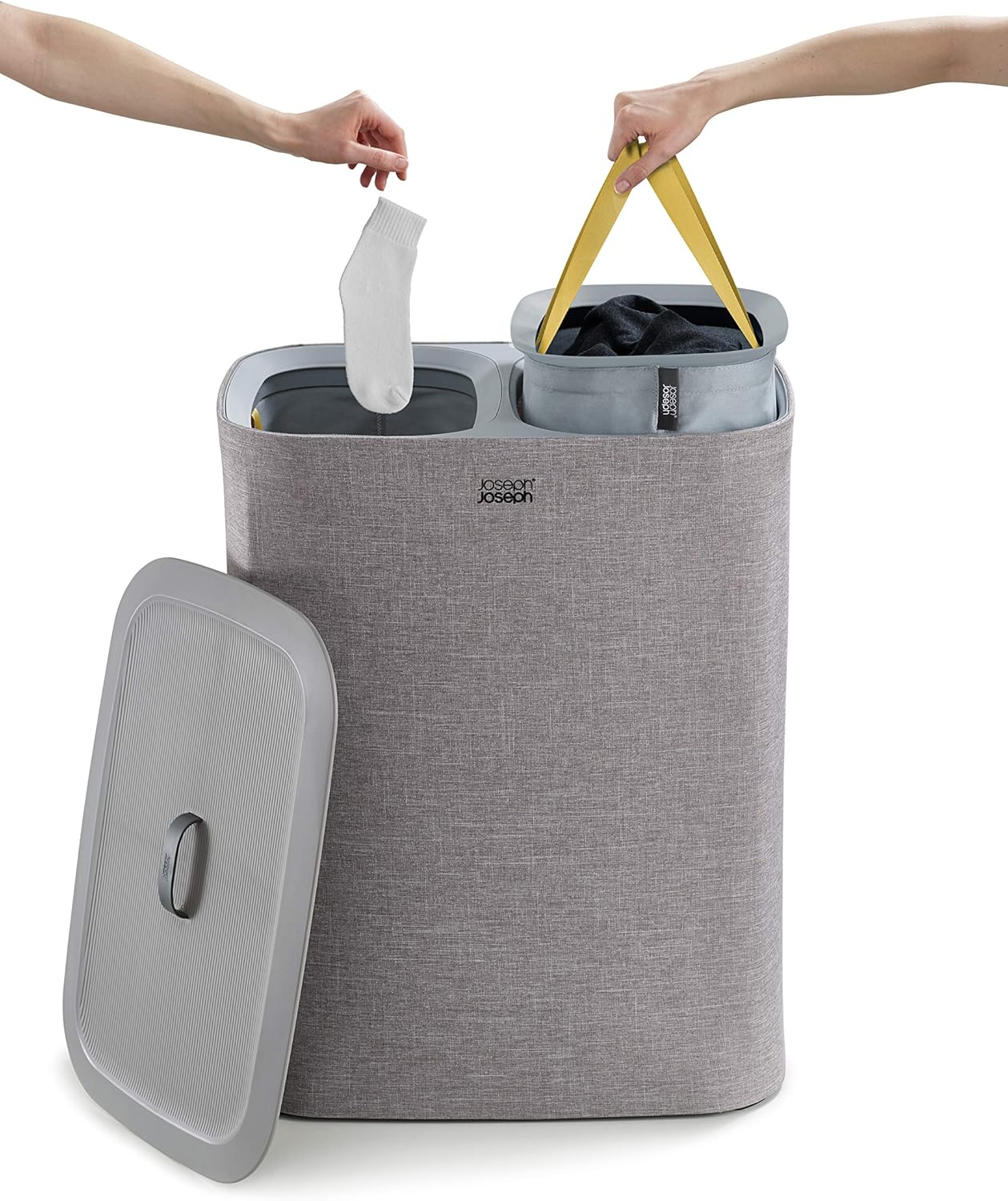Joseph Joseph Tota 90 liter/23.8 gallon Laundry Hamper Separation Basket with lid, 2 Removable