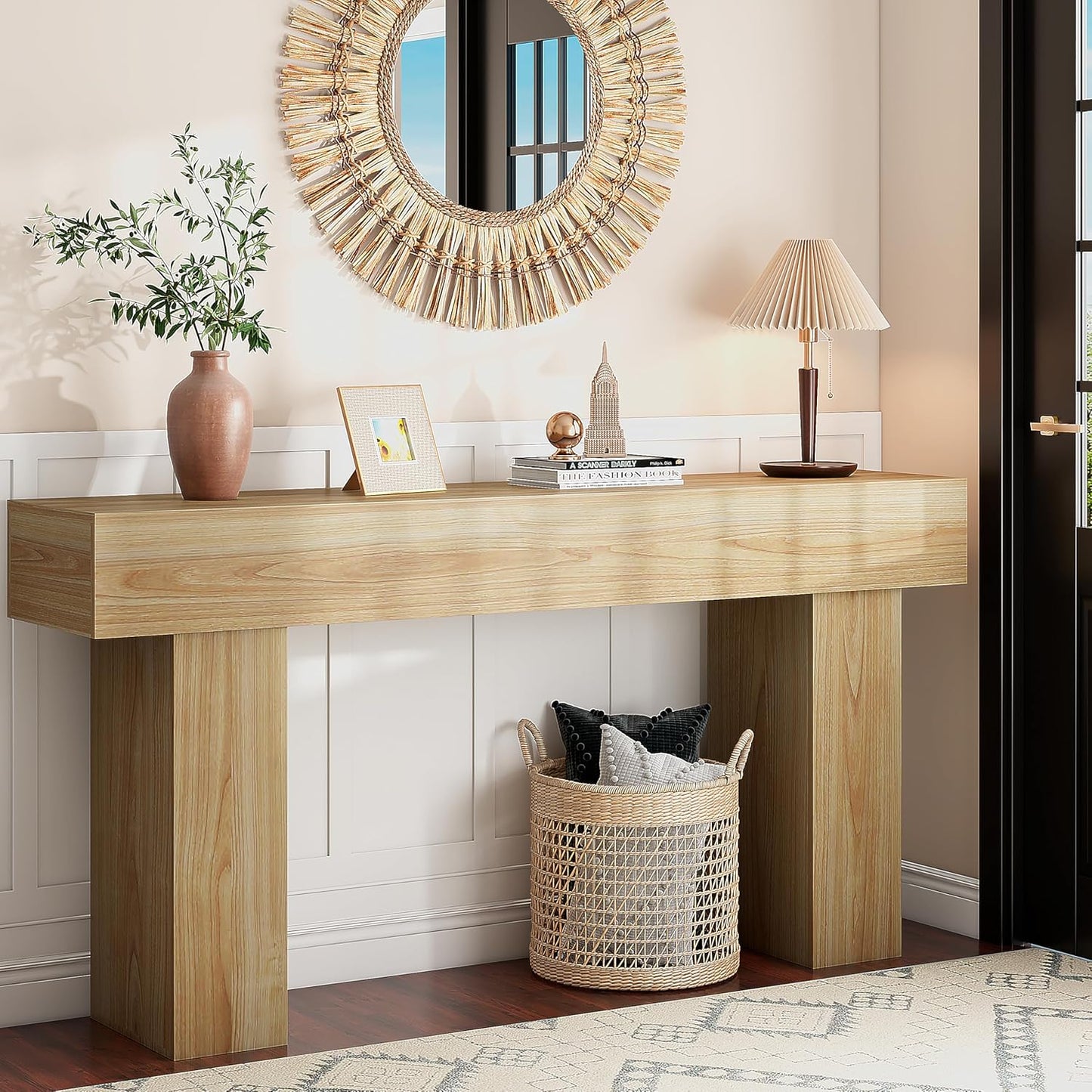 63 Inch Long Console Table for Entryway, Farmhouse Wood Rectangular Sofa Table Behind Couch Table