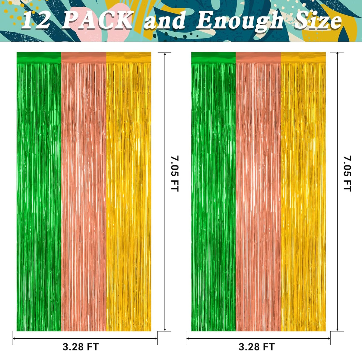 12 Pack Hawaiian Party Decorations, 3.28 FT x 7.05 FT Luau Party Decorations, Green Brown Yellow
