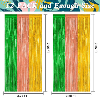 12 Pack Hawaiian Party Decorations, 3.28 FT x 7.05 FT Luau Party Decorations, Green Brown Yellow