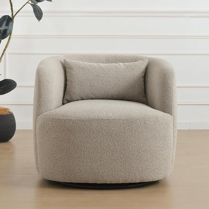 KINWELL 34" Wide Sherpa Swivel Barrel Chair, No Assembly Round Boucle Upholstered Accent Chair