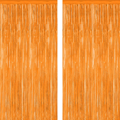 2 Pack Backdrop Curtains, 3.28 FT x 7.05 FT Orange Color Tinsel Backdrop, Metallic Party Streamer