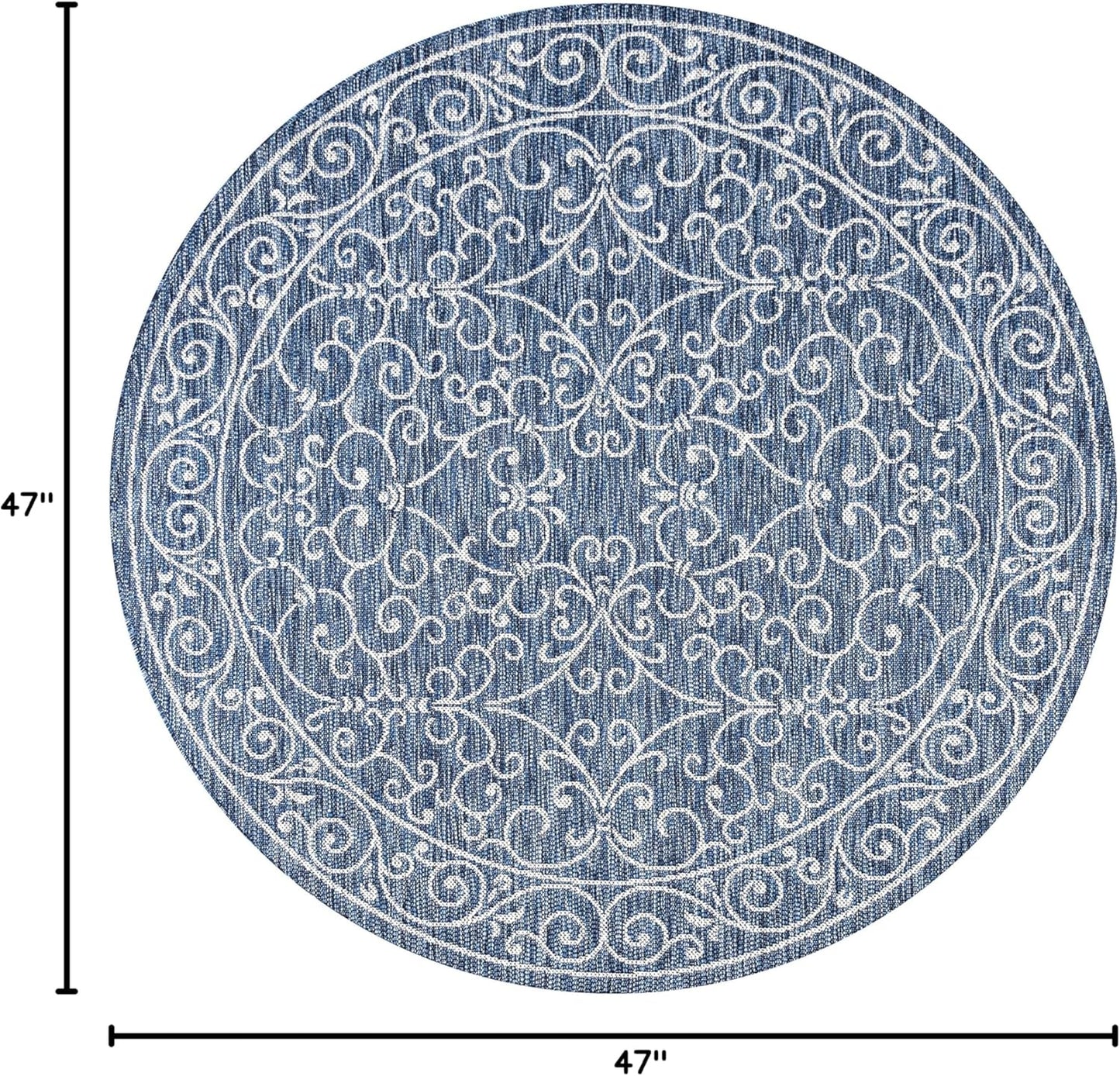 JONATHAN Y Vintage Filigree Indoor Outdoor Round Area Rug 4 Ft Navy/Gray, Charleston Textured Weave