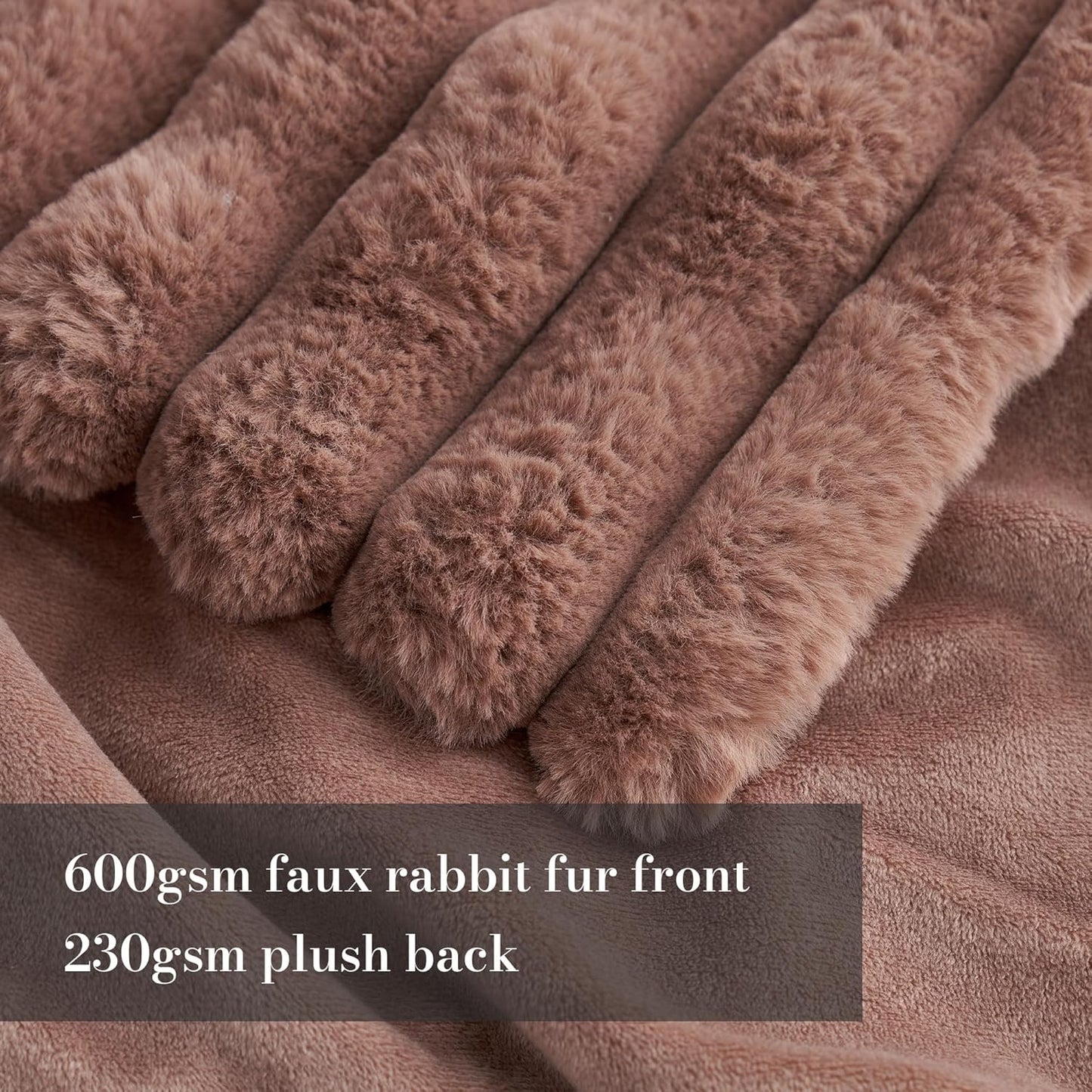 Amélie Home Faux Fur Throw Blanket for Couch, Cozy Fuzzy Fluffy Fur Luxurious Soft Striped Plush