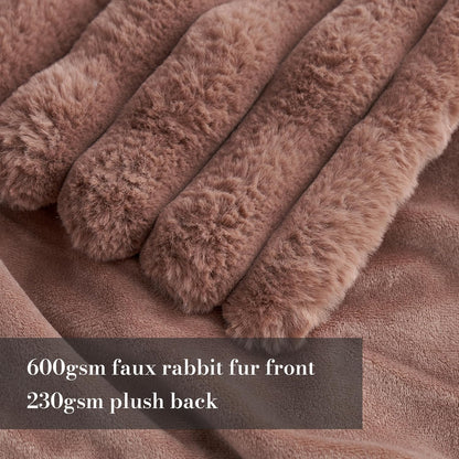 Amélie Home Faux Fur Throw Blanket for Couch, Cozy Fuzzy Fluffy Fur Luxurious Soft Striped Plush