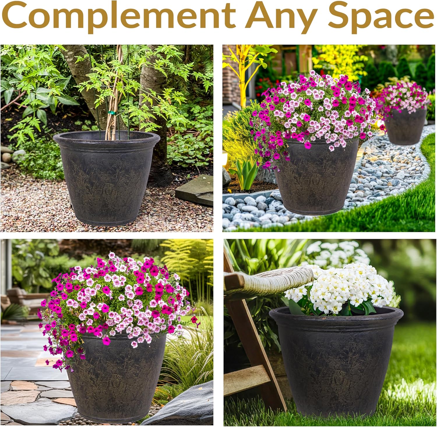 Sunnydaze 24-Inch Anjelica Large Plastic Pot for Plants - Outdoor Polyresin Round Planter with