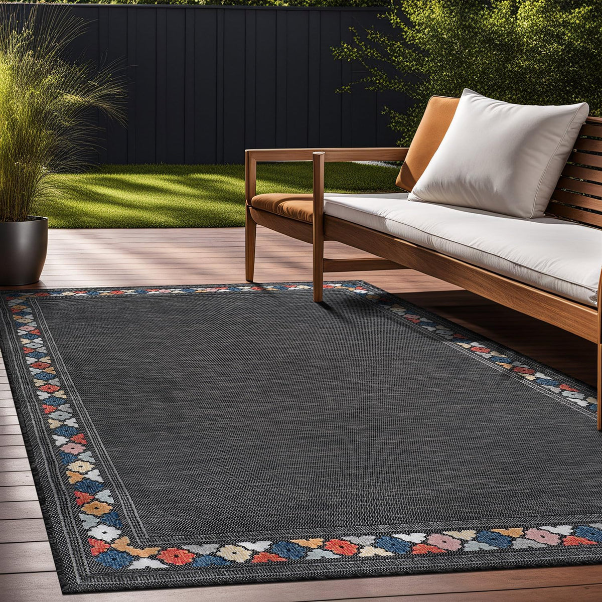 Beverly Rug Outdoor Rug 8x10 Modern Bordered Area Rugs for Indoor and Outdoor Patio Easy to Clean