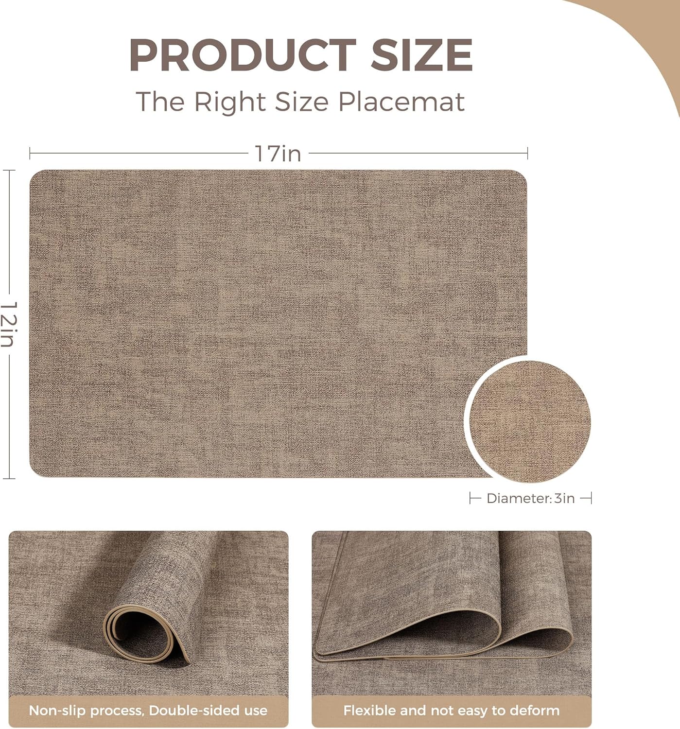 Vinyl Placemats Set of 6, Faux Leather Waterproof and Heat Resistant Place Mats, Washable Anti-Slip