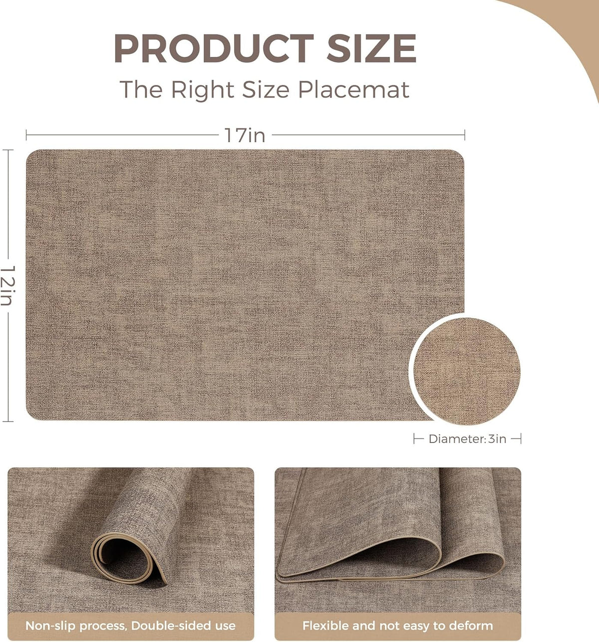 Vinyl Placemats Set of 4, Faux Leather Waterproof and Heat Resistant Place Mats, Washable Anti-Slip
