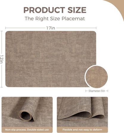 Vinyl Placemats Set of 4, Faux Leather Waterproof and Heat Resistant Place Mats, Washable Anti-Slip