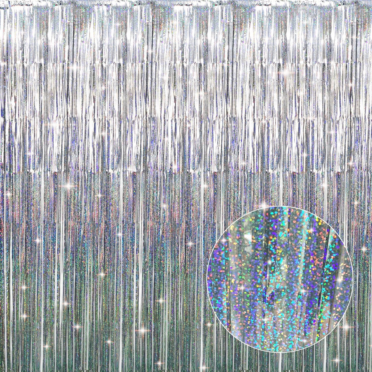 GOER 3.2 ft x 9.8 ft Metallic Tinsel Foil Fringe Curtains Party Photo Backdrop Party Streamers for