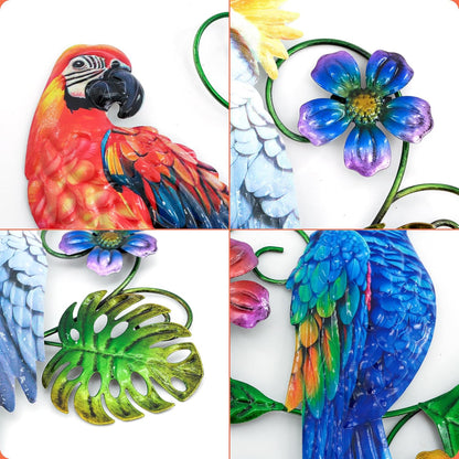 Metal Colorful Parrots Wall Art, 12 Inches Parrot Large Hanging Outside Decoration 3 Pack, Metal