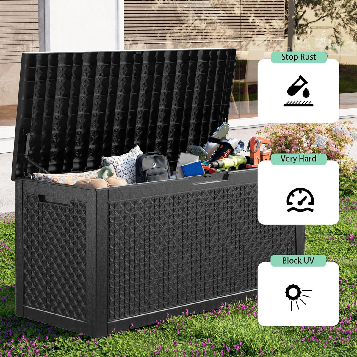 100 Gallon Resin Deck Box, Lockable Outdoor Storage Box for Patio Cushions Storage Furniture,Garden
