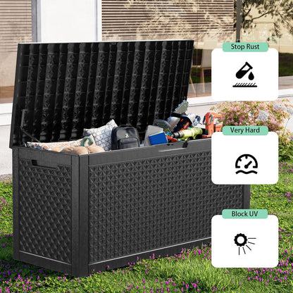 100 Gallon Resin Deck Box, Lockable Outdoor Storage Box for Patio Cushions Storage Furniture,Garden