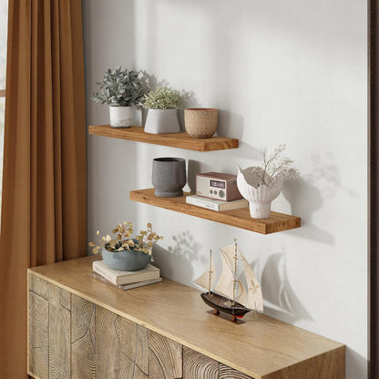 36 Inch Floating Shelves for Wall, Rustic Elm Wood Shelf for Home Decor, Heavy-Duty Wooden Floating