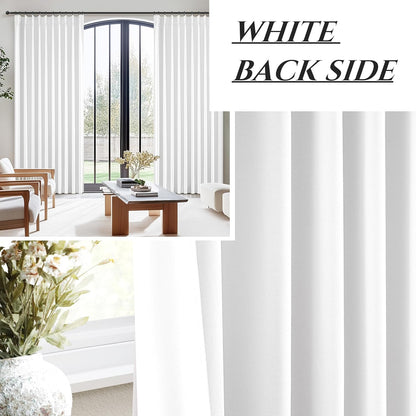 Solid White Linen Blackout Viral Curtains 96 Inches Long for Bedroom, Modern Pinch Pleated Boho