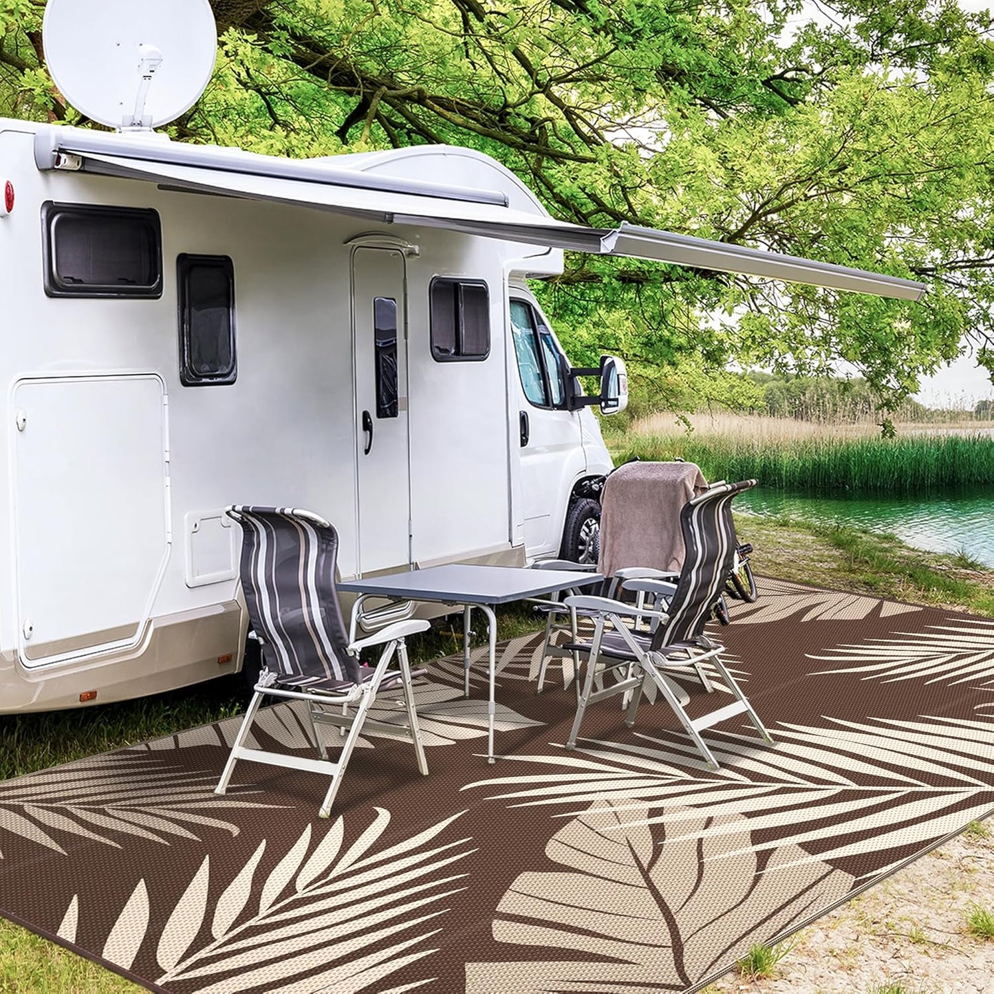 GENIMO Outdoor Rug 10' x 14' Waterproof for Patios Clearance, Reversible Outdoor Plastic Straw
