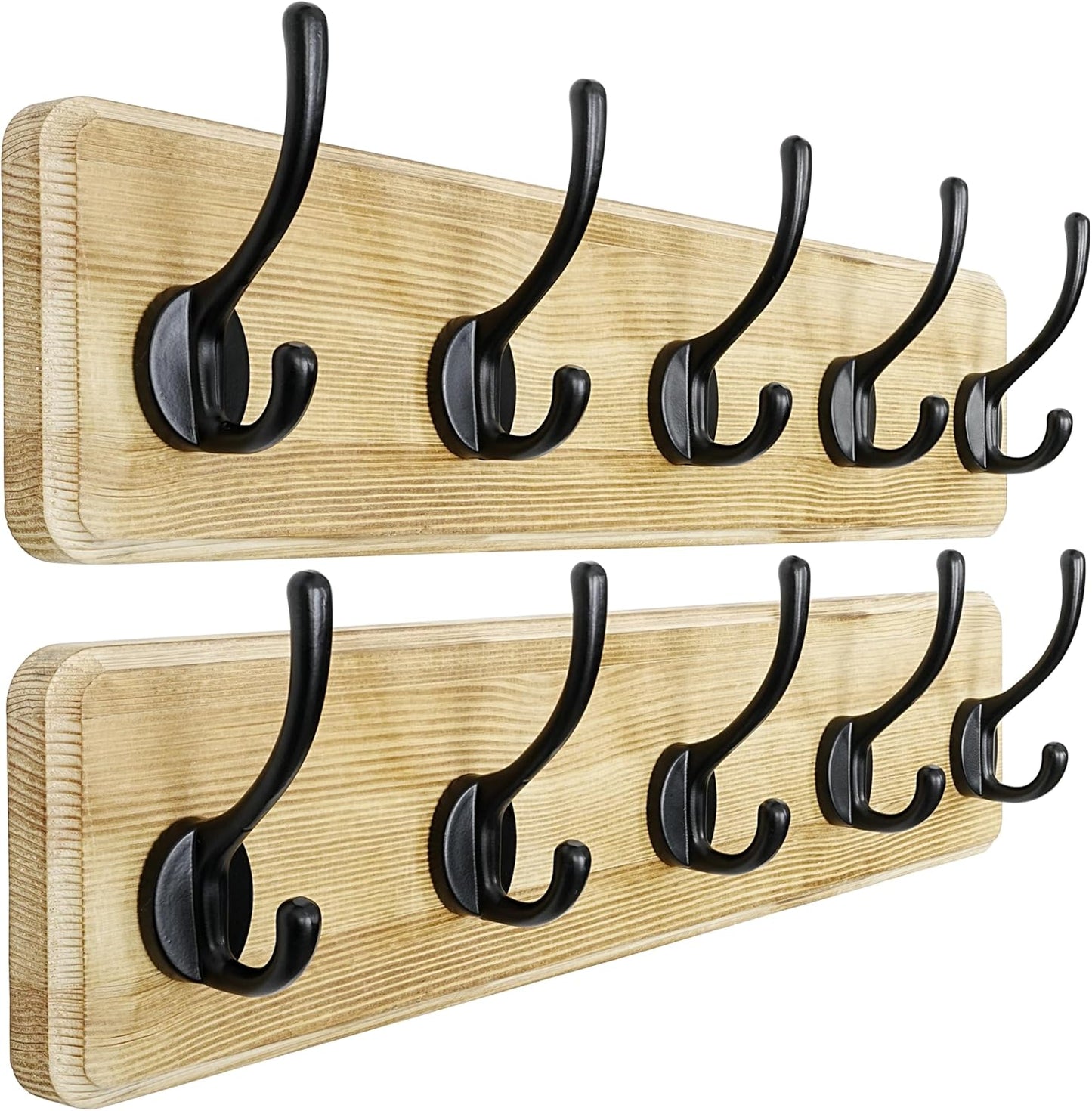 Dseap Coat Rack Wall: Patented, Heavy-Duty, 5-Double-Hooks Wooden Wall Mounted Coat Rack Coat