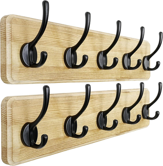 Dseap Coat Rack Wall: Patented, Heavy-Duty, 5-Double-Hooks Wooden Wall Mounted Coat Rack Coat